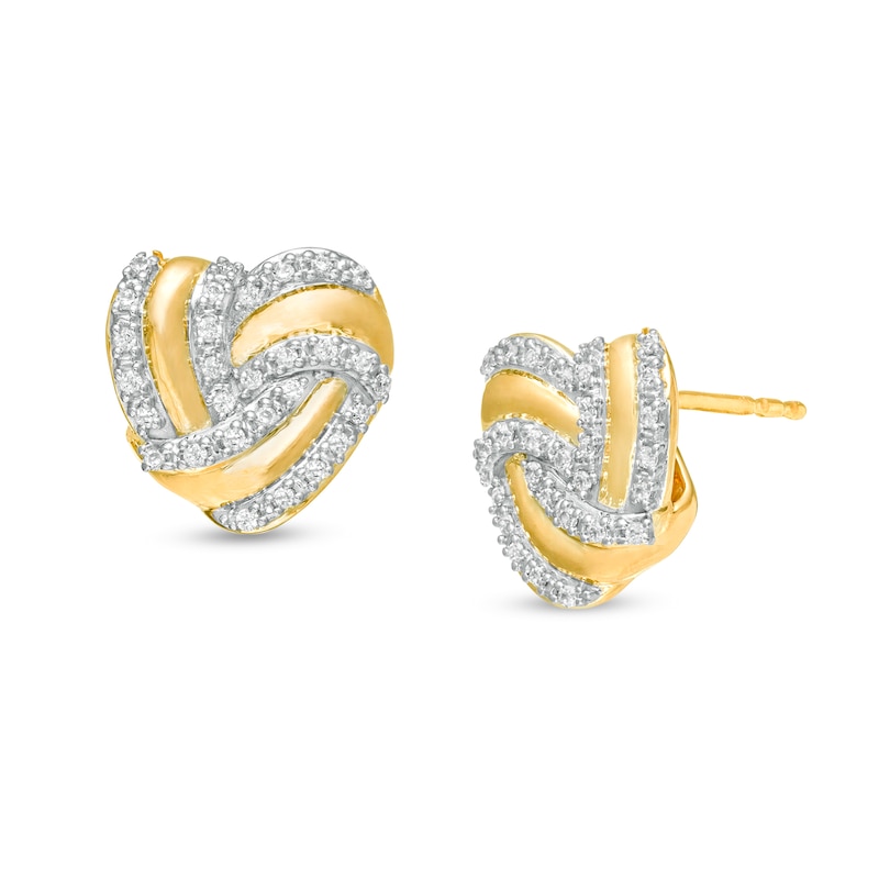 Main Image 1 of 1/8 CT. T.W. Diamond Heart-Shaped Love Knot Stud Earrings in 10K Gold