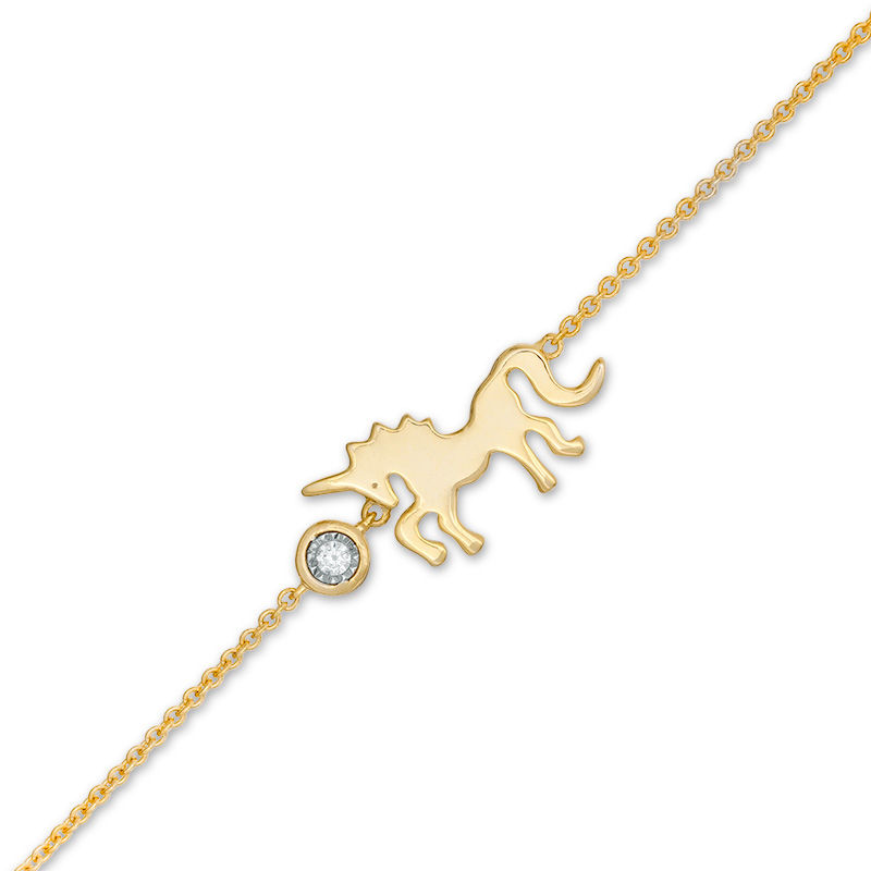 Diamond Accent Unicorn Bracelet in Sterling Silver with 14K Gold Plate -7.5