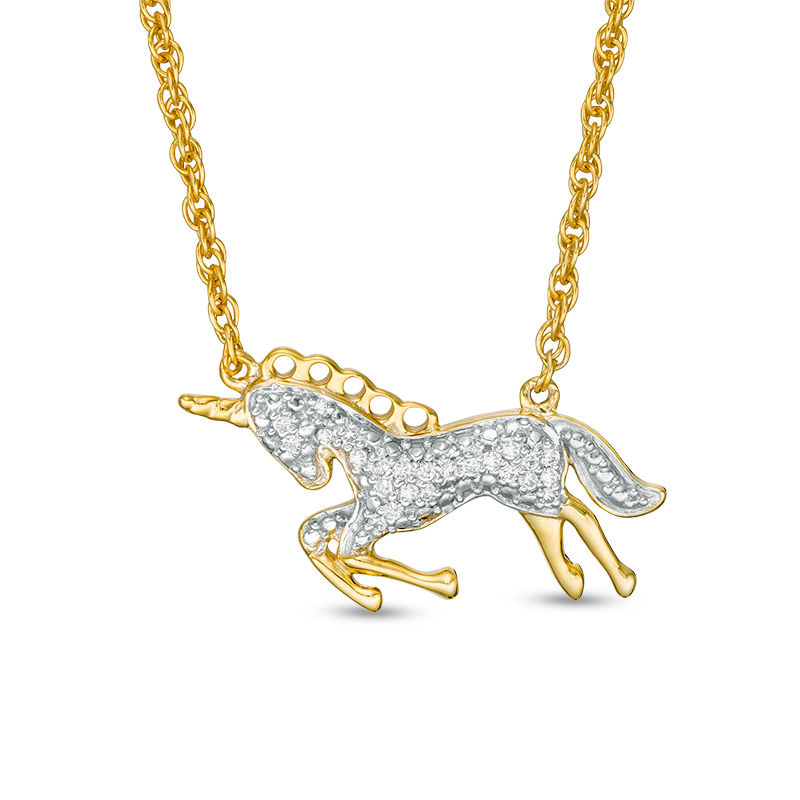 1/15 CT. T.W. Diamond Bowing Unicorn Necklace in Sterling Silver and 14K Gold Plate