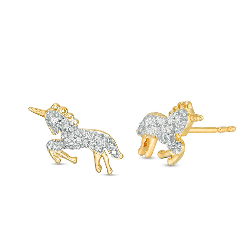 Main Image 1 of 1/10 CT. T.W. Bowing Unicorn Stud Earrings in Sterling Silver and 14K Gold Plate