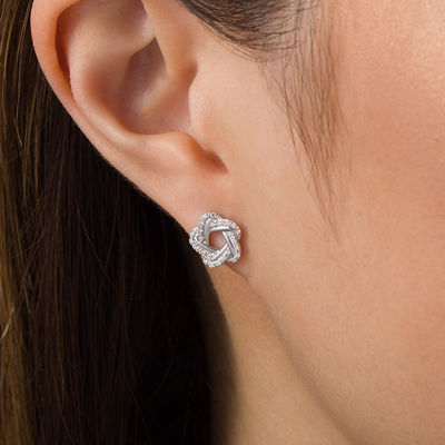 T.W 1/8 CT Diamond Love Knot Stud Earrings in 14K White Gold 