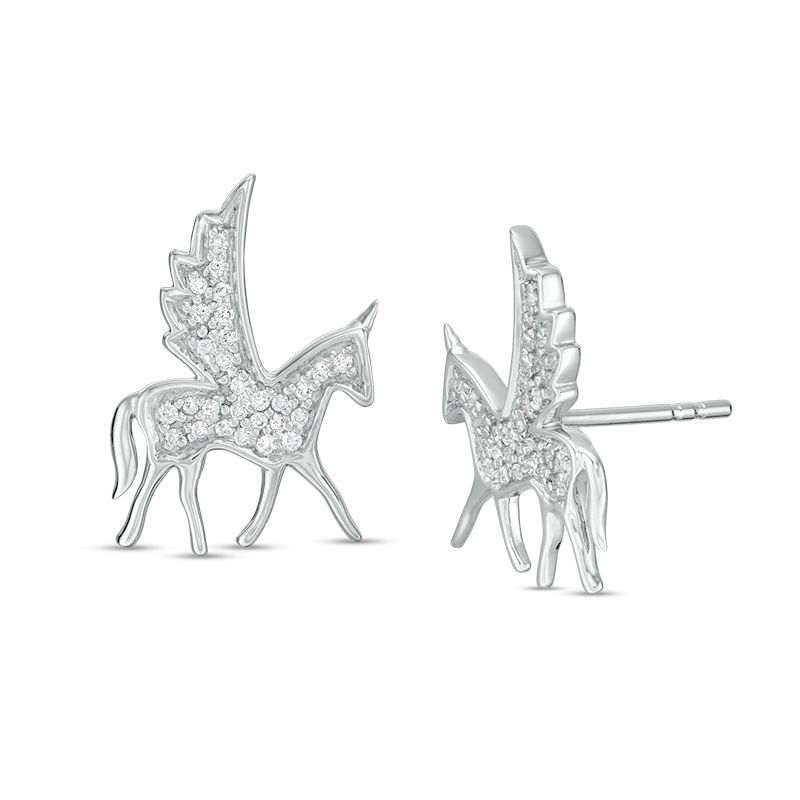 1/8 CT. T.W. Diamond Winged Bucking Unicorn Stud Earrings in Sterling Silver