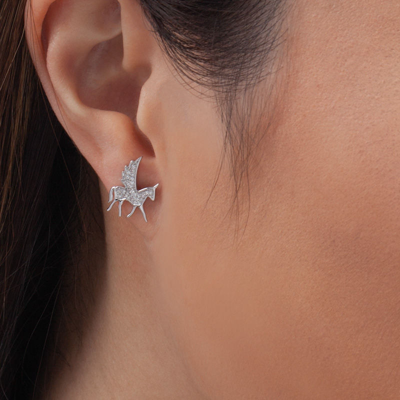 Main Image 2 of 1/8 CT. T.W. Diamond Winged Bucking Unicorn Stud Earrings in Sterling Silver