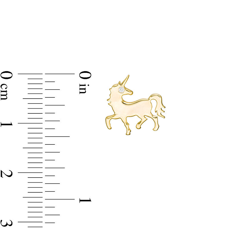 Diamond Accent Solitaire Prancing Unicorn Stud Earrings in Sterling Silver with 14K Gold Plate