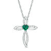 Thumbnail Image 1 of 4.0mm Heart-Shaped Lab-Created Emerald and White Sapphire Pointed Loop Cross Pendant in Sterling Silver