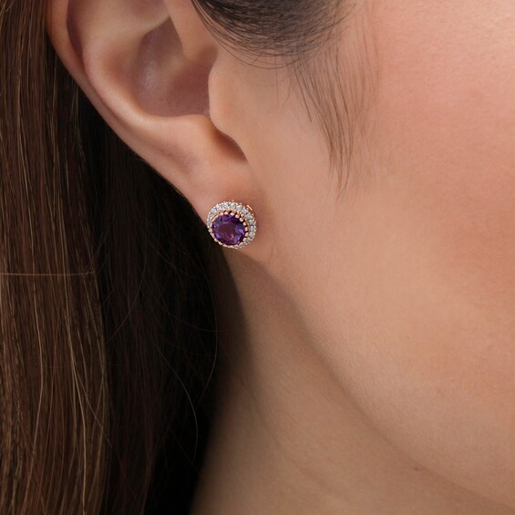 6.0mm Amethyst and 1/5 CT. T.w. Diamond Frame Stud Earrings in 10K Rose Gold