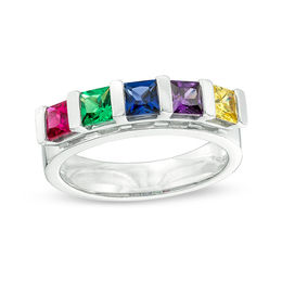 Mother's Princess-Cut Birthstone Ring (3-7 Stones)