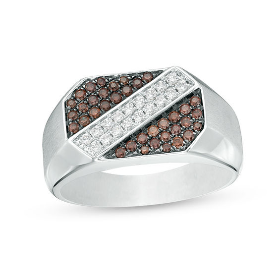 5/8 CT. T.w. Champagne and White Diamond Slant Ring in Sterling Silver
