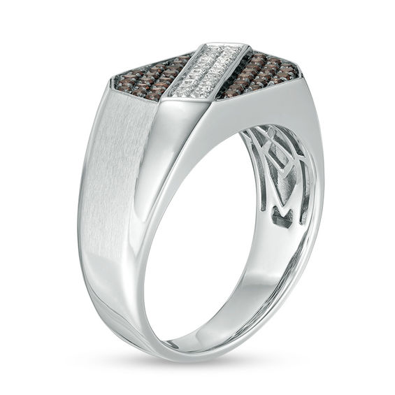 5/8 CT. T.w. Champagne and White Diamond Slant Ring in Sterling Silver