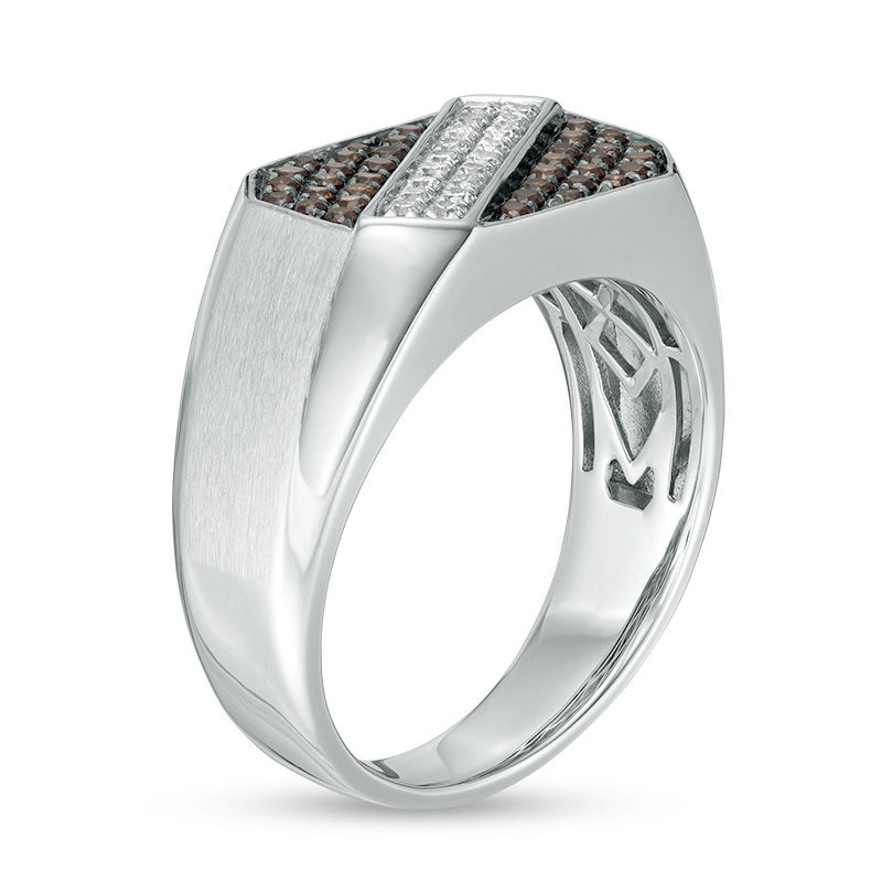 Main Image 3 of 5/8 CT. T.W. Champagne and White Diamond Slant Ring in Sterling Silver