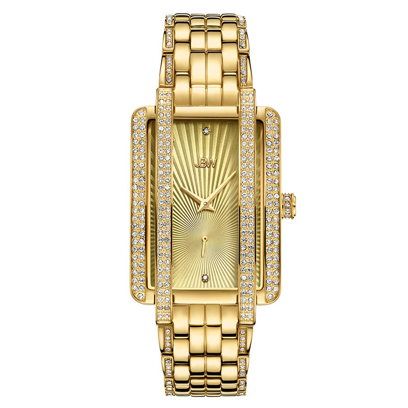Ladies' JBW Mink 1/8 CT. T.W. Diamond and Crystal 18K Gold Plate Watch with Rectangular Dial (Model: J6358B)