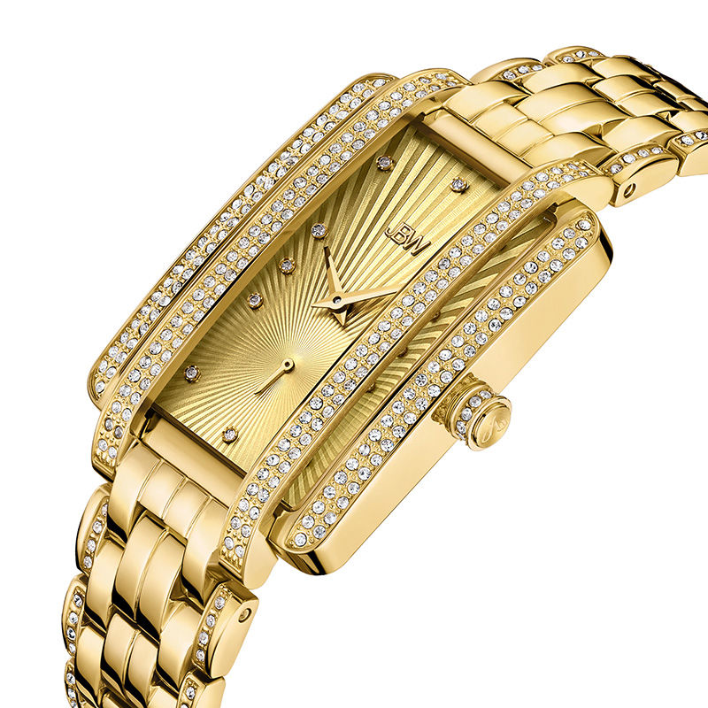 Ladies' JBW Mink 1/8 CT. T.W. Diamond and Crystal 18K Gold Plate Watch with Rectangular Dial (Model: J6358B)