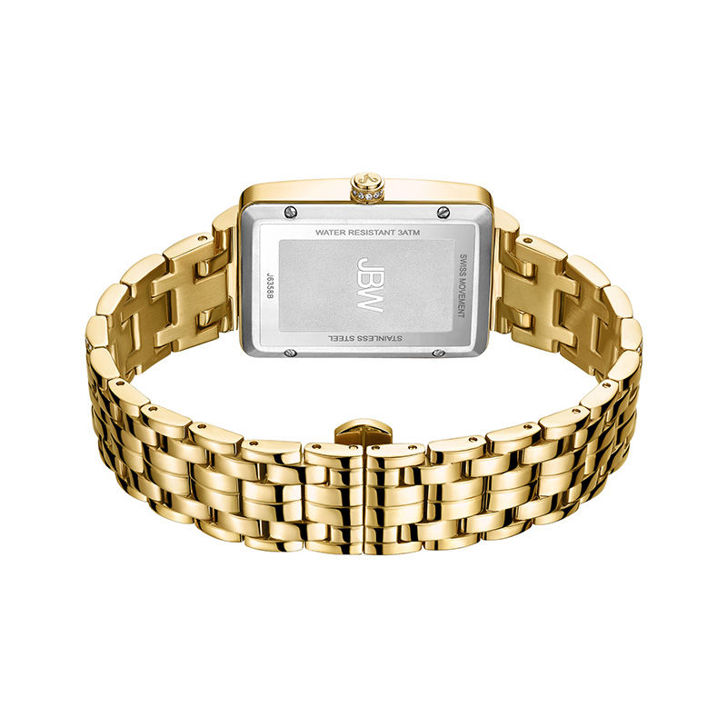 Ladies' JBW Mink 1/8 CT. T.W. Diamond and Crystal 18K Gold Plate Watch with Rectangular Dial (Model: J6358B)