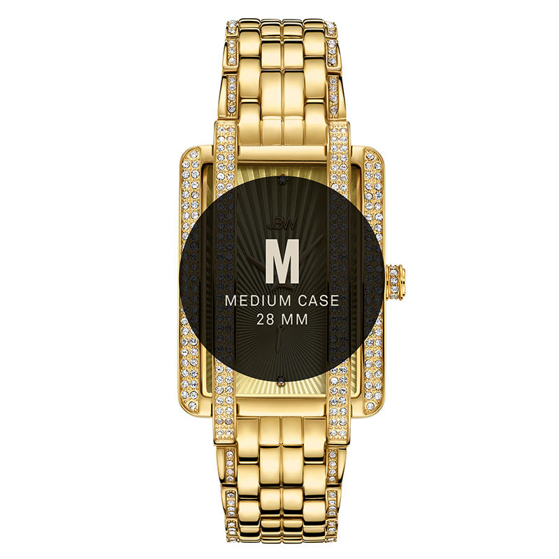 Ladies' JBW Mink 1/8 CT. T.W. Diamond and Crystal 18K Gold Plate Watch with Rectangular Dial (Model: J6358B)