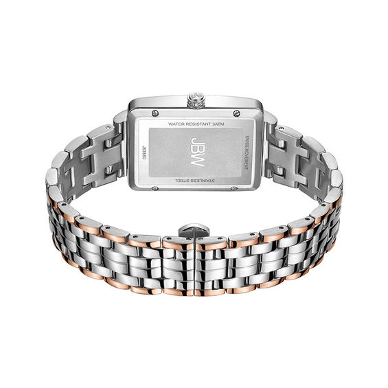 Ladies' JBW Mink 1/8 CT. T.w. Diamond and Crystal 18K Rose GP Two-Tone Watch with Rectangular Dial (Model: J6358D)