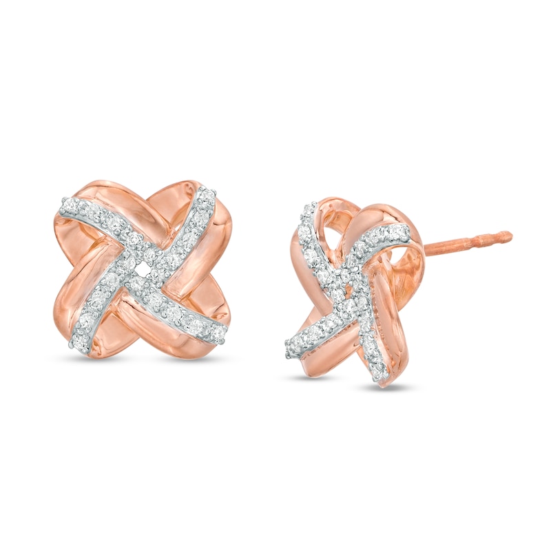 Main Image 1 of 1/10 CT. T.W. Diamond Love Knot Stud Earrings in 10K Rose Gold