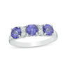 Thumbnail Image 0 of 5.0mm Tanzanite and Lab-Created White Sapphire Three Stone Ring in Sterling Silver