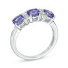 Thumbnail Image 1 of 5.0mm Tanzanite and Lab-Created White Sapphire Three Stone Ring in Sterling Silver