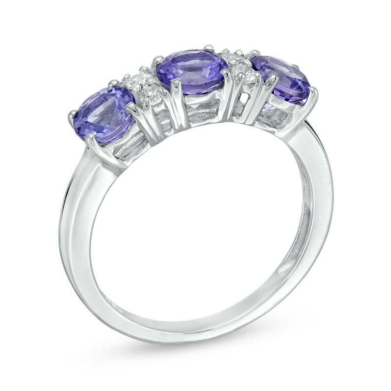 Main Image 2 of 5.0mm Tanzanite and Lab-Created White Sapphire Three Stone Ring in Sterling Silver