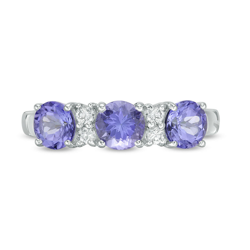 5.0mm Tanzanite and Lab-Created White Sapphire Three Stone Ring in Sterling Silver