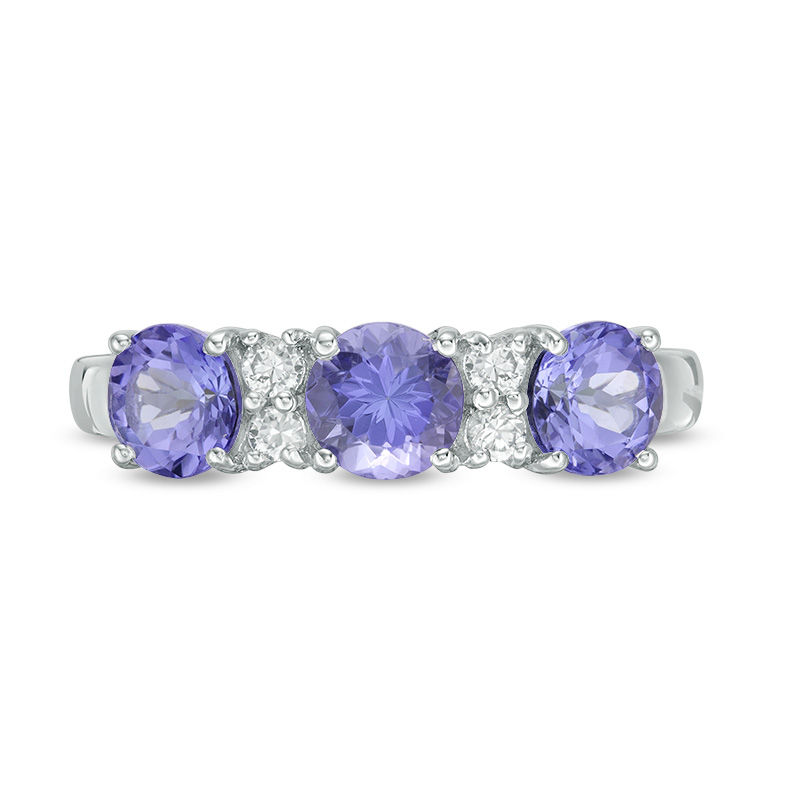 Main Image 3 of 5.0mm Tanzanite and Lab-Created White Sapphire Three Stone Ring in Sterling Silver