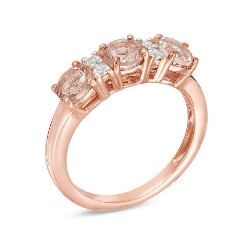 Main Image 2 of 5.0mm Morganite and Lab-Created White Sapphire Three Stone Ring in 10K Rose Gold