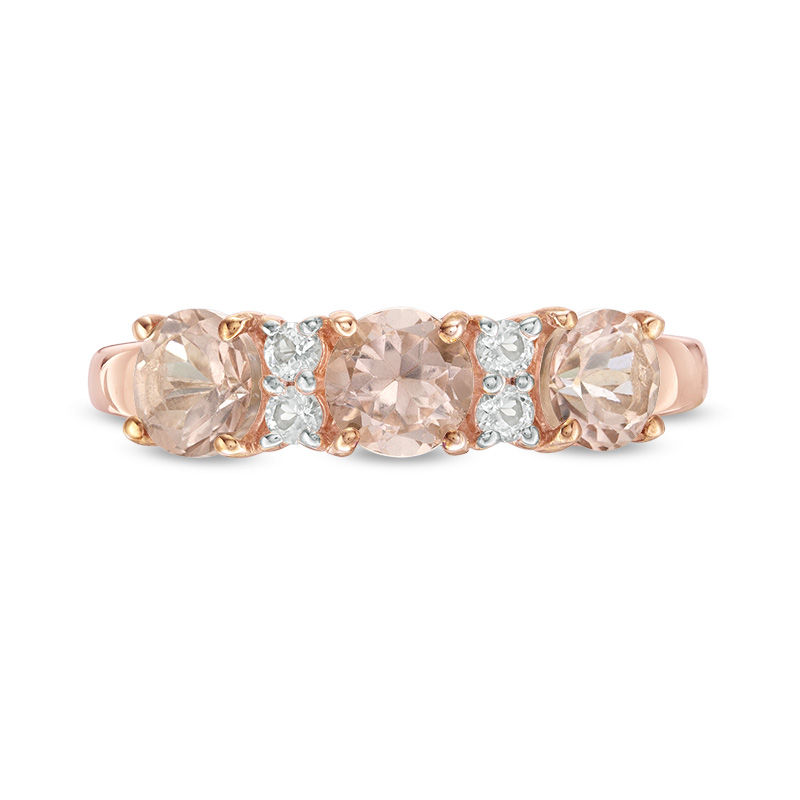 Main Image 3 of 5.0mm Morganite and Lab-Created White Sapphire Three Stone Ring in 10K Rose Gold