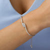Thumbnail Image 1 of Lab-Created White Sapphire Three Stone Bypass Bolo Bracelet in Sterling Silver - 9.5"