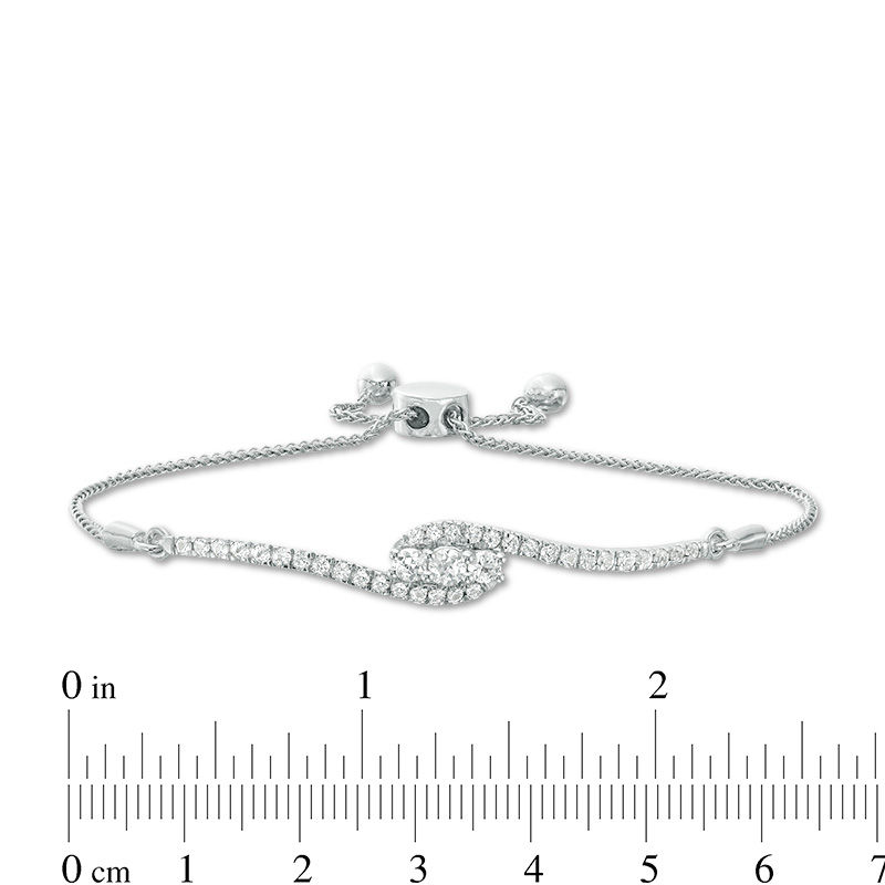 Lab-Created White Sapphire Three Stone Bypass Bolo Bracelet in Sterling Silver - 9.5"