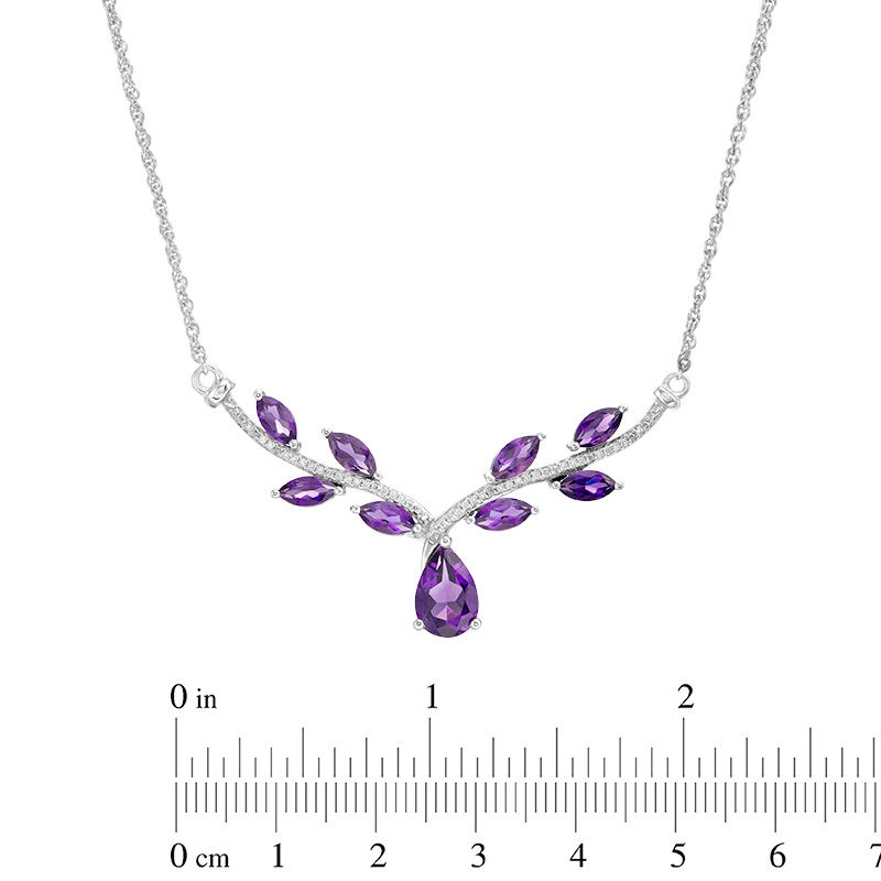 Amethyst and 1/10 CT. T.W. Diamond Chevron Vine Necklace in Sterling Silver