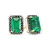 Thumbnail Image 0 of Emerald-Cut Lab-Created Emerald and 1/4 CT. T.W. Black Diamond Frame Stud Earrings in 10K Gold