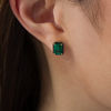 Thumbnail Image 1 of Emerald-Cut Lab-Created Emerald and 1/4 CT. T.W. Black Diamond Frame Stud Earrings in 10K Gold