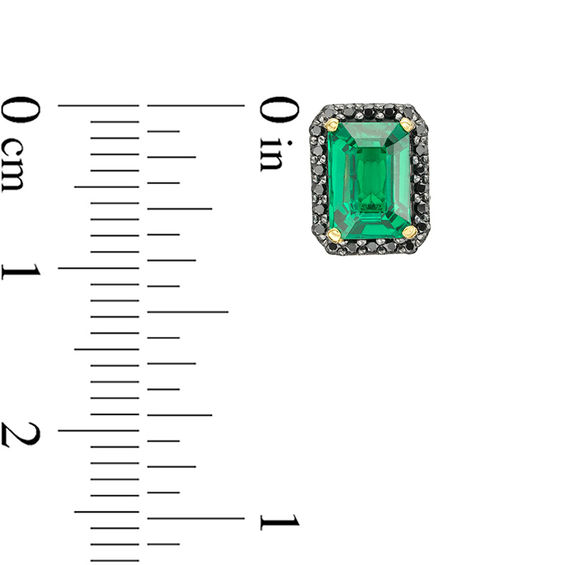 Emerald-Cut Lab-Created Emerald and 1/4 CT. T.w. Black Diamond Frame Stud Earrings in 10K Gold