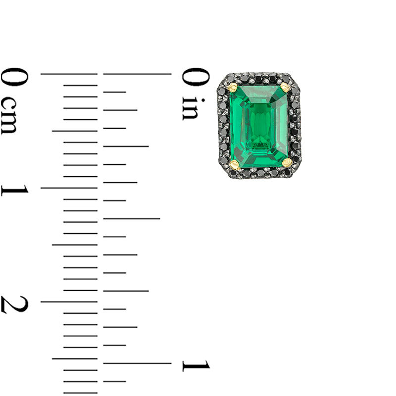 Emerald-Cut Lab-Created Emerald and 1/4 CT. T.W. Black Diamond Frame Stud Earrings in 10K Gold