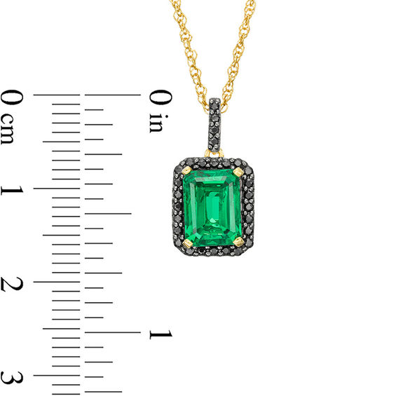 Emerald-Cut Lab-Created Emerald and 1/8 CT. T.W. Enhanced Black Diamond Frame Pendant in 10K Gold Emerald-Cut Lab-Created Emerald and 1/8 CT. T.W. Enhanced Black Diamond Frame Pendant in 10K Gold