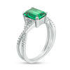 Thumbnail Image 2 of Emerald-Cut Lab-Created Emerald and 1/10 CT. T.W. Diamond Criss-Cross Split Shank Ring in 10K White Gold