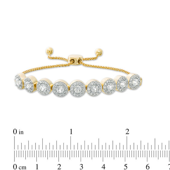 Lab-Created White Sapphire Frame Nine Stone Bolo Bracelet in Sterling Silver with 14K Gold Plate - 9.5" Lab-Created White Sapphire Frame Nine Stone Bolo Bracelet in Sterling Silver with 14K Gold Plate - 9.5"