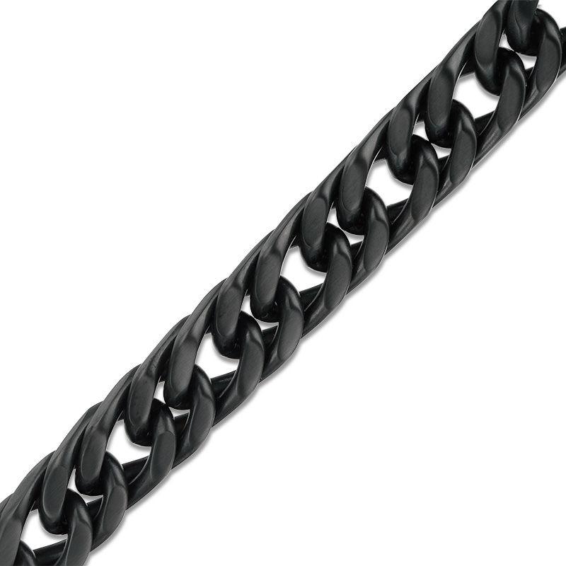 Main Image 1 of 9.5mm Matte-Finish Curb Chain Bracelet in Stainless Steel with Black IP - 9.0"