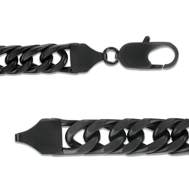 Main Image 3 of 9.5mm Matte-Finish Curb Chain Bracelet in Stainless Steel with Black IP - 9.0"
