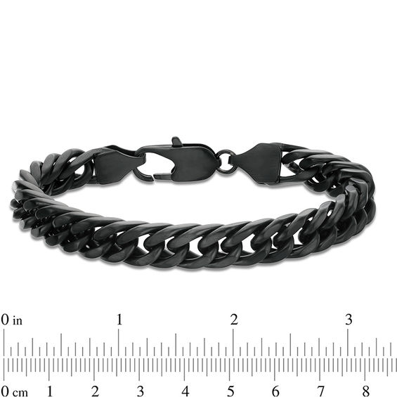9.5mm Matte-Finish Curb Chain Bracelet in Stainless Steel with Black IP - 9.0"