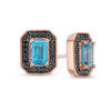 Thumbnail Image 0 of Emerald-Cut Blue Topaz and 1/4 CT. T.W. Black Diamond Frame Vintage-Style Stud Earrings in 10K Rose Gold