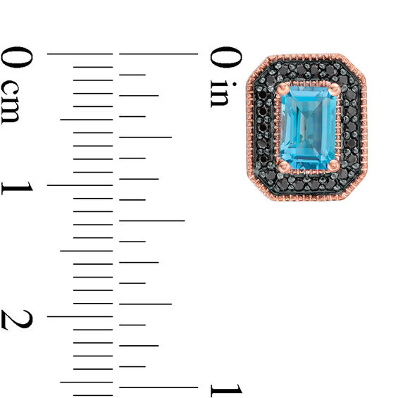 Emerald-Cut Blue Topaz and 1/4 CT. T.W. Enhanced Black Diamond Frame Vintage-Style Stud Earrings in 10K Rose Gold Emerald-Cut Blue Topaz and 1/4 CT. T.W. Enhanced Black Diamond Frame Vintage-Style Stud Earrings in 10K Rose Gold