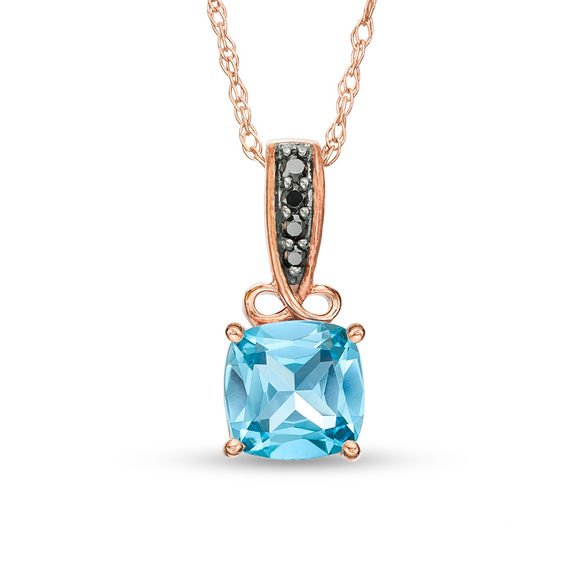 7.0mm Cushion-Cut Blue Topaz and 1/20 CT. T.W. Enhanced Black Diamond Infinity Pendant in 10K Rose Gold 7.0mm Cushion-Cut Blue Topaz and 1/20 CT. T.W. Enhanced Black Diamond Infinity Pendant in 10K Rose Gold