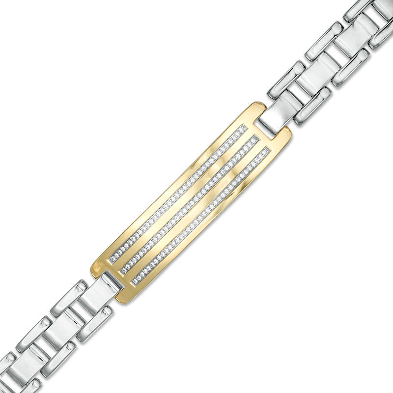 Main Image 1 of 1/3 CT. T.W. Diamond Triple Row ID Bracelet in Sterling Silver and 10K Gold - 8.5"