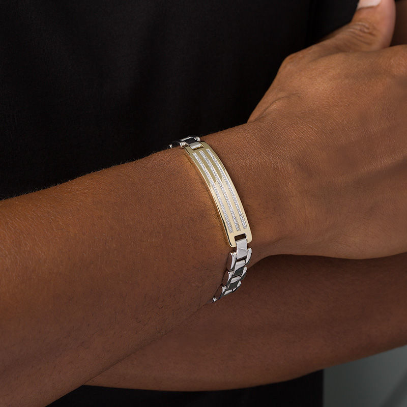 Main Image 2 of 1/3 CT. T.W. Diamond Triple Row ID Bracelet in Sterling Silver and 10K Gold - 8.5"