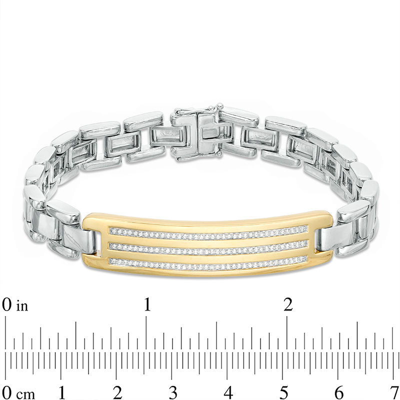 Men's 1/3 CT. T.W. Diamond Triple Row ID Bracelet in Sterling Silver and 10K Gold - 8.5"