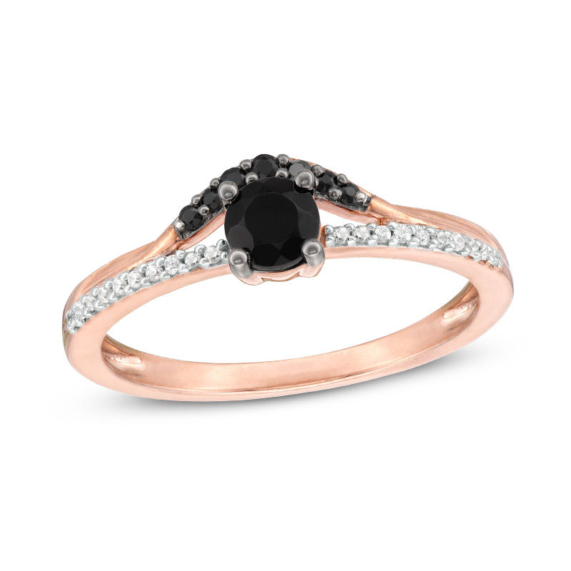 Main Image 1 of 4.0mm Black Spinel and 1/20 CT. T.W. Diamond Contour Ring in 10K Rose Gold