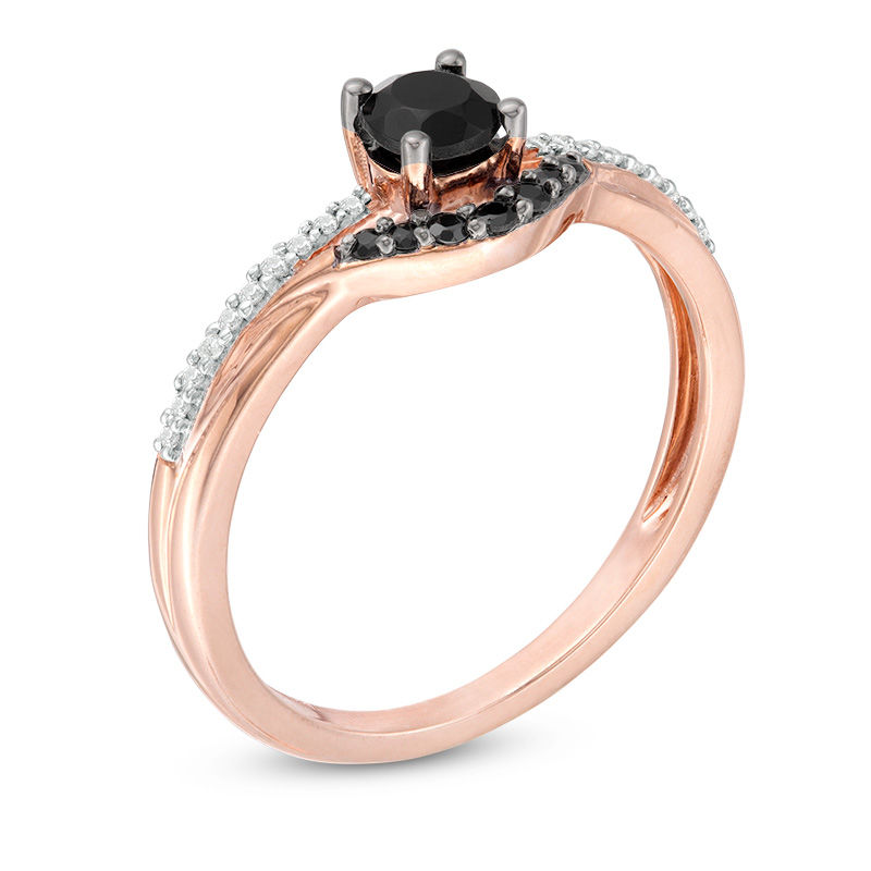 Main Image 2 of 4.0mm Black Spinel and 1/20 CT. T.W. Diamond Contour Ring in 10K Rose Gold