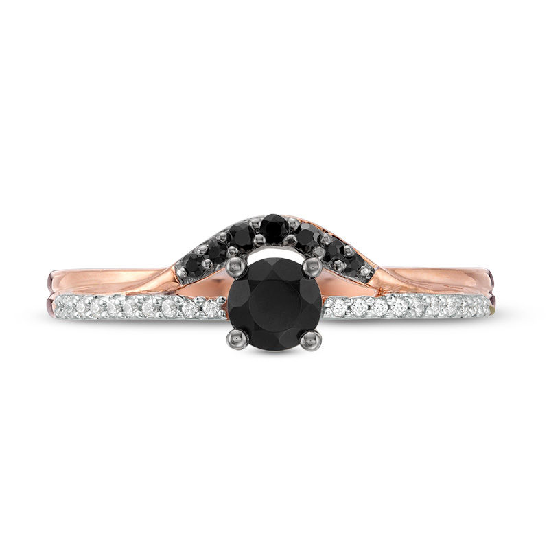 Main Image 3 of 4.0mm Black Spinel and 1/20 CT. T.W. Diamond Contour Ring in 10K Rose Gold