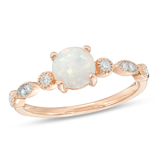 6.0mm Lab-Created Opal and 1/10 CT. T.w. Diamond Vintage-Style Ring in 10K Rose Gold